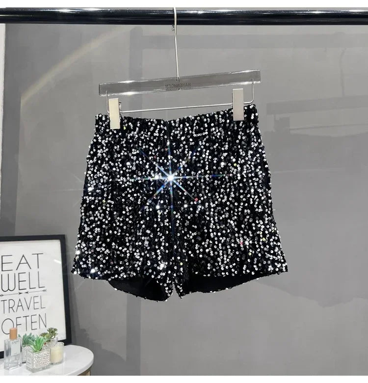Hot Girl Y2k European and American Style Sequined Shorts Slim Fit Suede Embroidered Sequined Casual Hot Pants for Women