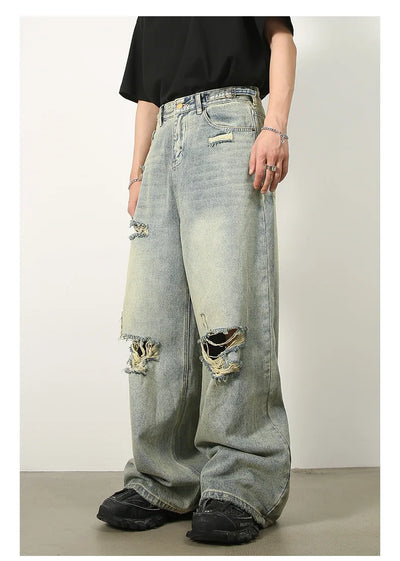 Loose Ripped Jeans Men Blue Baggy jeans For Men High End Wide Leg Pants Soft Denim Jeans Summer Streetwear Fashion Mens Trousers