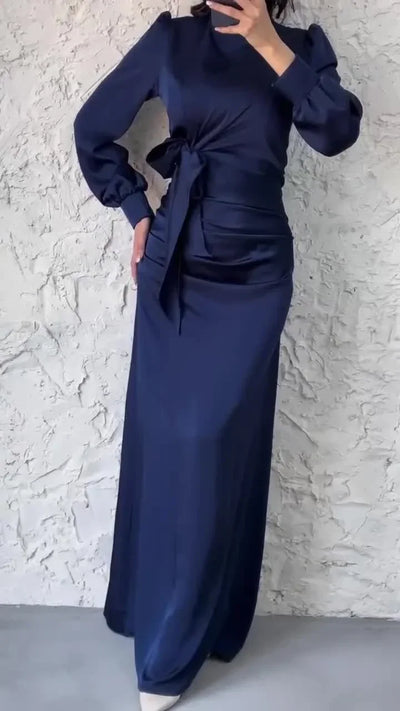 Dresses for Women 2024 Autumn Elegant Fashion Temperament Commuting Long Sleeves Round Neck Skinny Satin Party Evening Dress