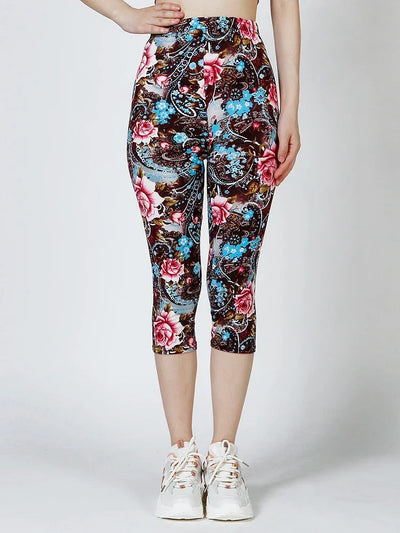 CUHAKCI New Digital Printing Leggings Women Tights Gym Mujer Summer Femme Ladies Floral Printed Push Up Capri Elastic Legging