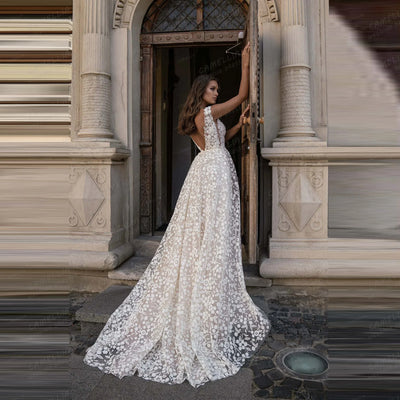 Simple Women's Wedding Dresses A Line Elegant Appliques Sexy Sleeveless Bridal Gowns Vestidos فساتين سهرة Customized