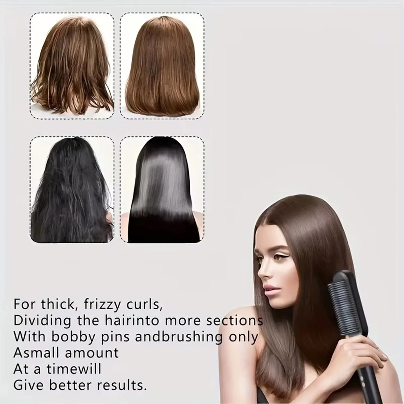 1pc Professional 2-in-1 Hair Straightening Brush - Wet & Dry Use, Versatile Styling Tool for Straightening and Curling