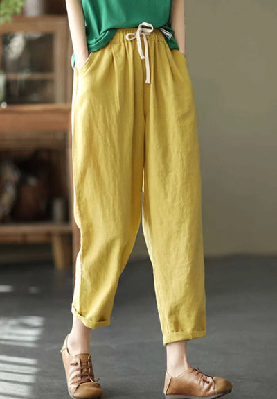 2024 Spring Summer Cotton Linen Pants Women Solid Color Casual Ankle-length Pant Woman Lace-up Waist Loose Trousers