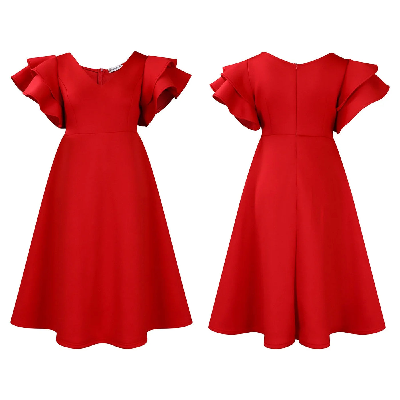 Elegant Party Dresses for Women V Neck Ruffles Sleeve High Waisted A Line Mid Calf Luxury Birthday Dinner Vestidos Mujer Dress