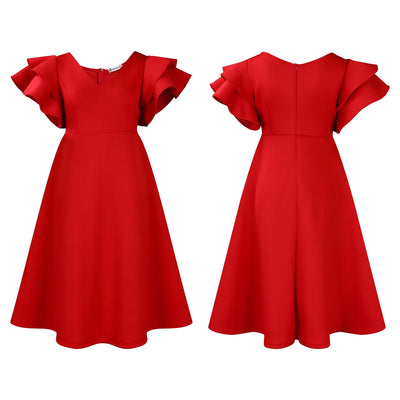 Elegant Party Dresses for Women V Neck Ruffles Sleeve High Waisted A Line Mid Calf Luxury Birthday Dinner Vestidos Mujer Dress