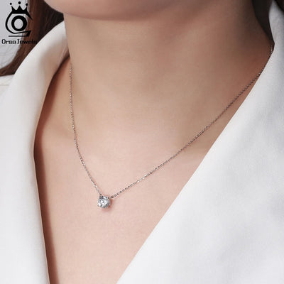 ORSA JEWELS 925 Sterling Silver Dainty Necklace for Women 14K Gold Plated Round Brilliant Cut Solitaire Pendant Necklace APN13