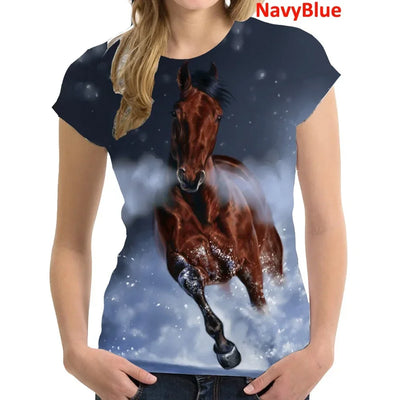 Fashion 3D Printing T Shirt Animal horse Women Funny Short Sleeved Tees Women Tops Pullover Tee