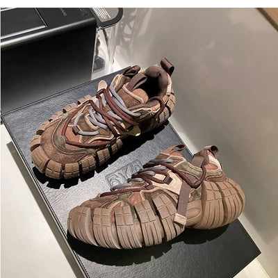 Chunky Sneakers for Women Fashion Platform White Leather Casual Dad Shoes Comfortable Wedge Walking Sport Sneakers