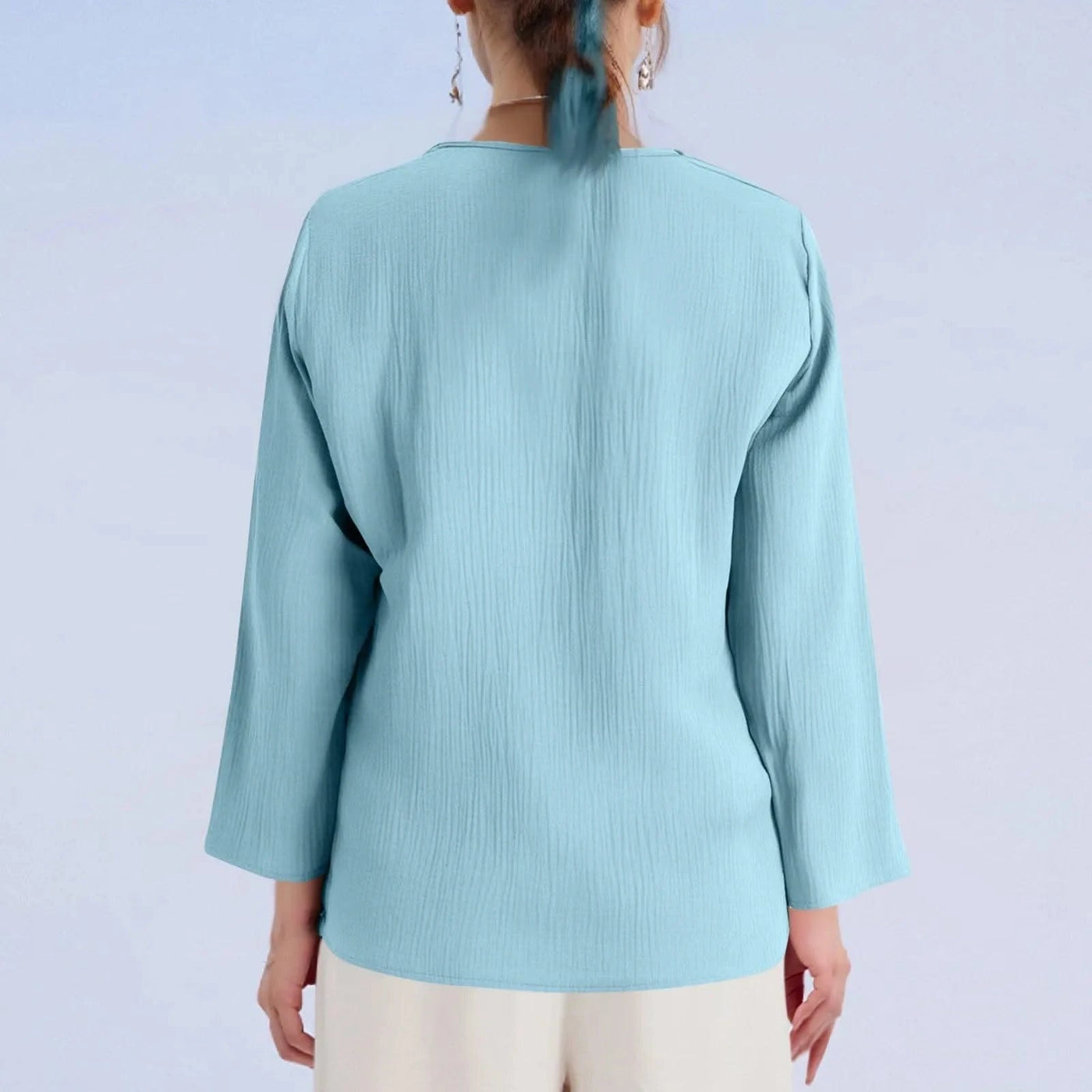 Women Cotton And Linen Top Spring Summer Fashion Casual V-Neck Long Sleeve Loose Pullover Tops Thin Lightweight Comfy Blouse Top