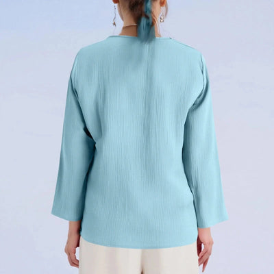 Women Cotton And Linen Top Spring Summer Fashion Casual V-Neck Long Sleeve Loose Pullover Tops Thin Lightweight Comfy Blouse Top