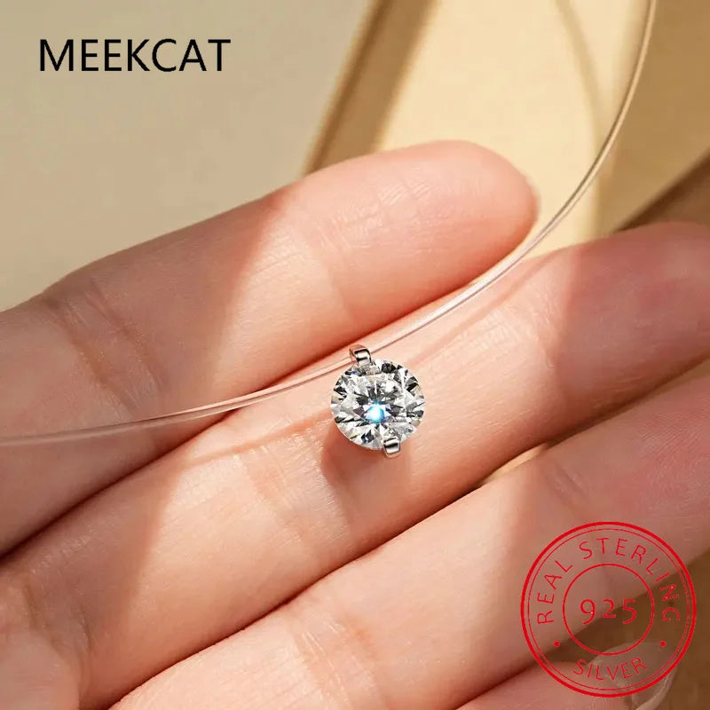6mm 8mm Moissanite Pendant 925 Silver Solitaire Necklace for Women Invisible Fish Line Chain Jewelry Choker Valentine's Gift