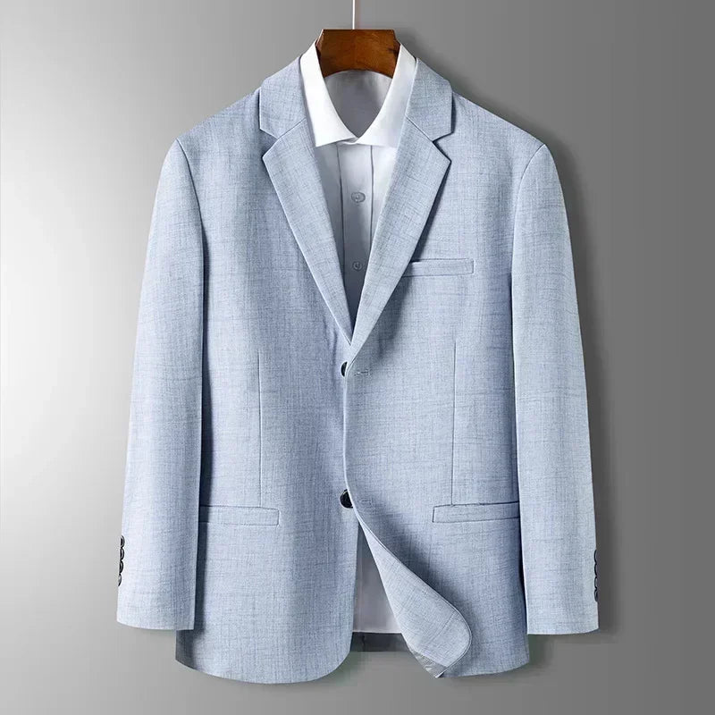 Spring Autumn Men's Blazer Luxury Plaid Jacquard Casual Suit Jacket Gray Blue Beige Loose Male Coat Costume Homme