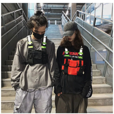 Multi-pocket Vest Bag for Men, Reflective Chest Bags, outdoor sport backpack сумка мужская bolso hombre bag for men mochilas 가방