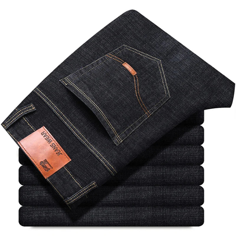 Men's Comfortable Soft Business Casual Denim Trousers Slim Fit Straight Pants Fashion Male Brand Light Luxury Stretch Clothing
