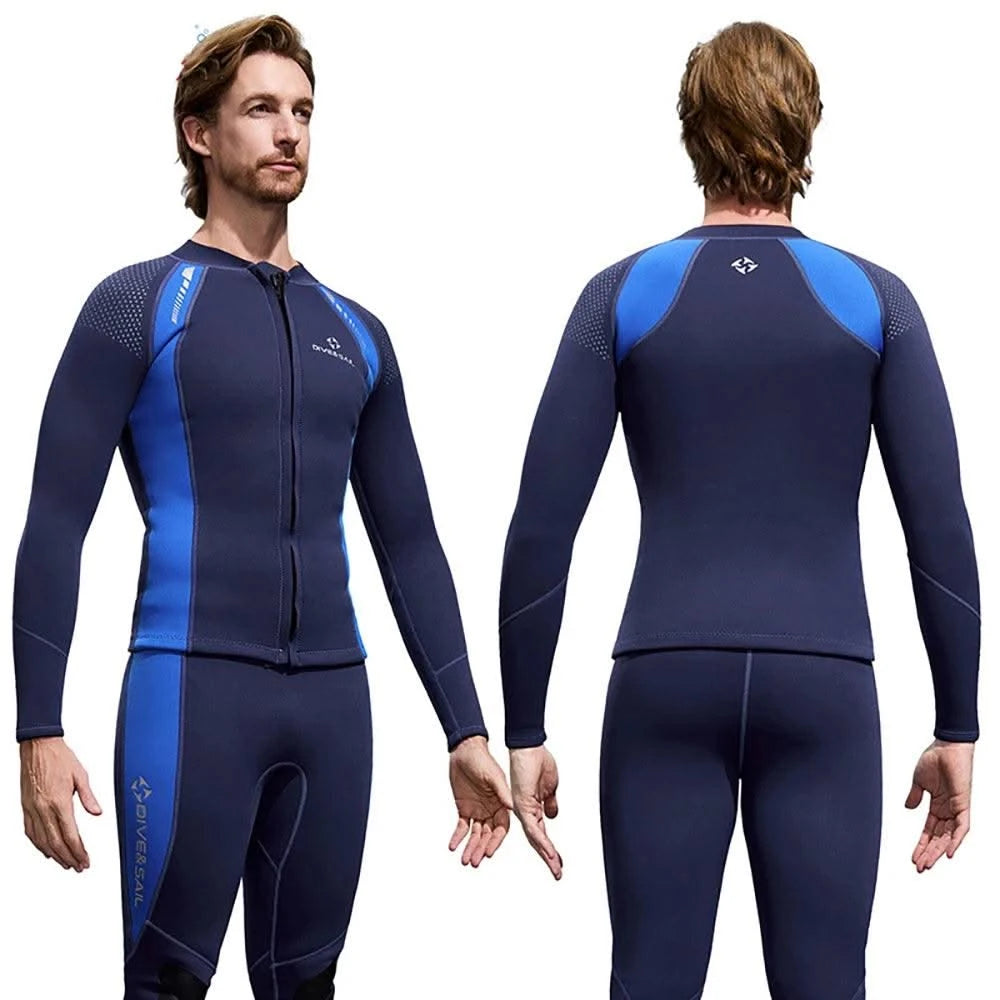 2025 New Men Women Wetsuit Top 3mm Neoprene Wetsuit Jacket Long Sleeve Front Zipper Swimsuit Surfing Diving Tops for Water Sport - Elanique