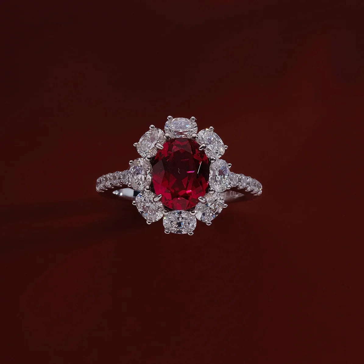 Luxury 2 CT 5A Lab Grown Ruby Ring For Women 925 Sterling Silver 18k Gold Plated Wedding