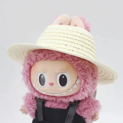 Labubu open top straw hat, party clothing accessories, rustic style Labubu baby clothes decoration accessories (hat only)