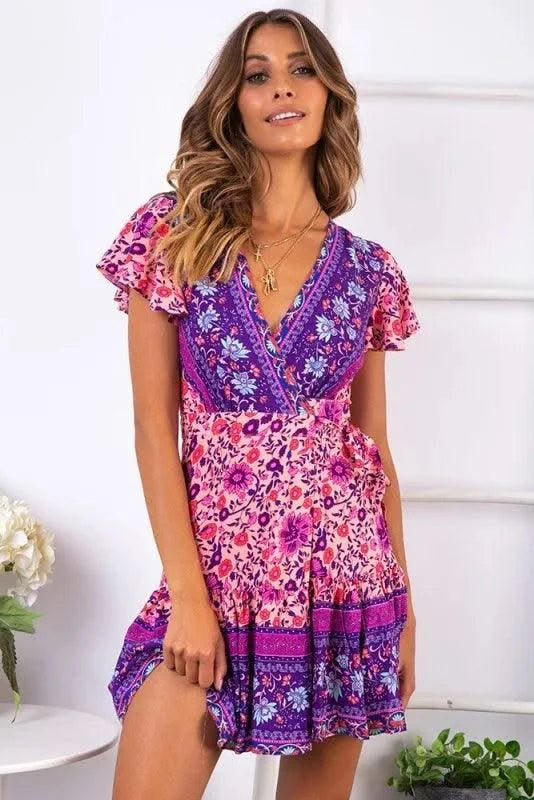 Elegant Women's Dresses Summer Bohemian Dress Vestidos Curtos Mujer Kadın Elbisesi Yazlık Kısa Elbiseler Midi Elbiseler Robe Ete