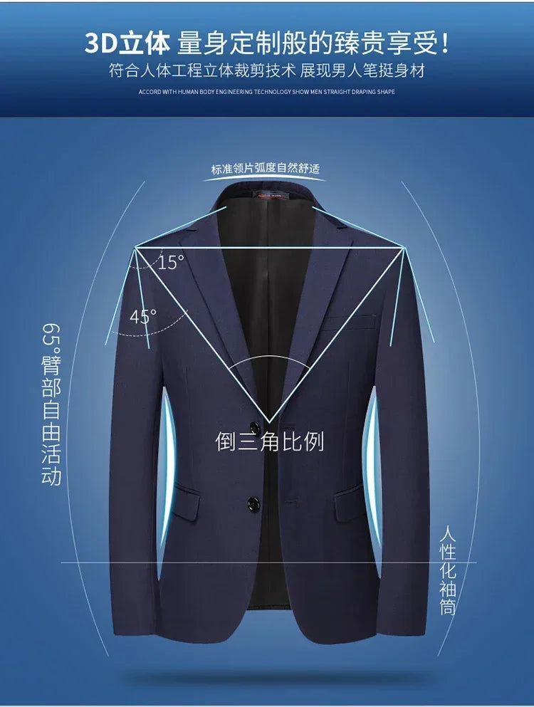2025 Blazer New Men's Fashion Business Solid Color British Style Professional Work Groom Wedding Dress Best Man Blazer Jacket