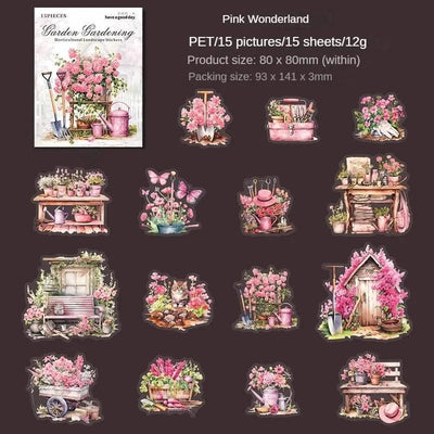 15Pcs stickers pack Garden Flower Workshop Garden Scenery Handbook Supplies Decorative Stickers Diary Scrapbook 141*93mm