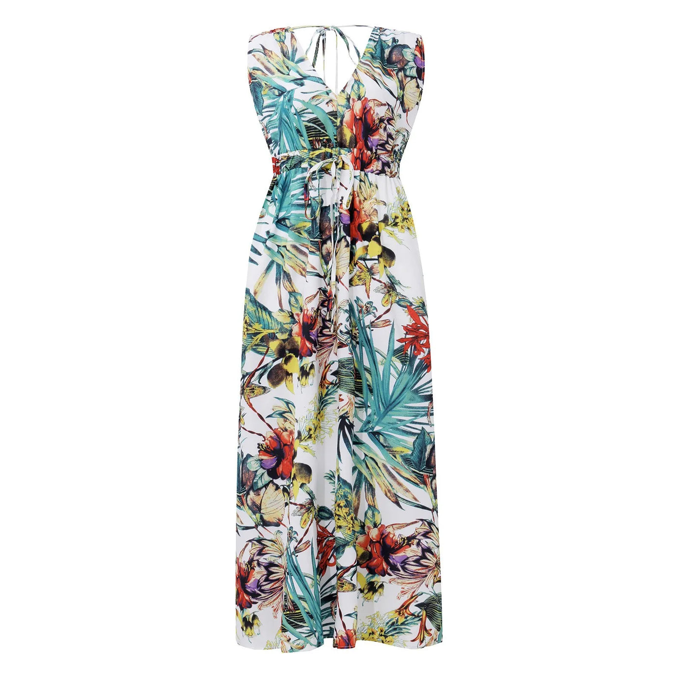 dresses for women Summer dress Casual Print Bandage Elastic Waist V-Neck Sleeveless sexy long Dresses vestidos verano moda 2024