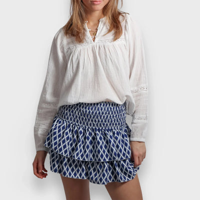 hirigin Women Ruffle Mini Skirt Smocked High Waist Floral Print Short Skirts Tiered Boho Mini Skirts Pleated Layered Skirts