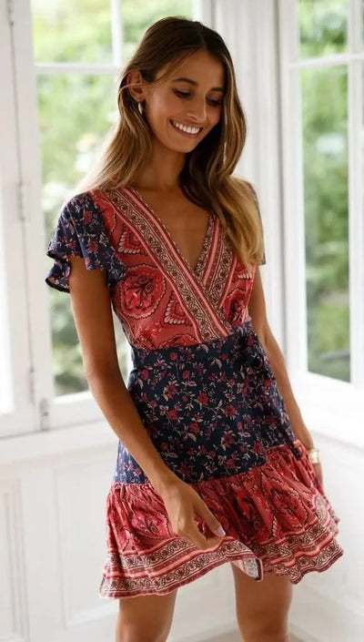 Elegant Women's Dresses Summer Bohemian Dress Vestidos Curtos Mujer Kadın Elbisesi Yazlık Kısa Elbiseler Midi Elbiseler Robe Ete