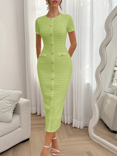 Elegant Dresses for Women Wear Temperament Commuting Female Clothing Summer Women's Fashion High Waist Work Button Slim Dress