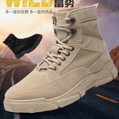 Outdoor Training Men's Tactical Boots High-Top Desert Shoes Camouflage Climbing Hiking Shoes for Men Canvas Platform Ankle Boots