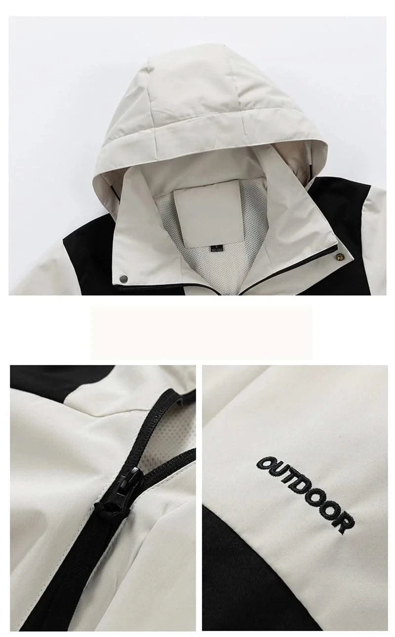 Women's Waterproof Ski Jacket Unisex Outdoor Single layer Jacket Mountain Windbreaker Hooded Raincoat Detachable Hat Coat