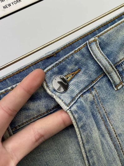2024 New Ripped Jeans Men's Retro Light Blue Slim-Fitting Small Straight Stretch High-End Affordable Luxury Casual Trousers