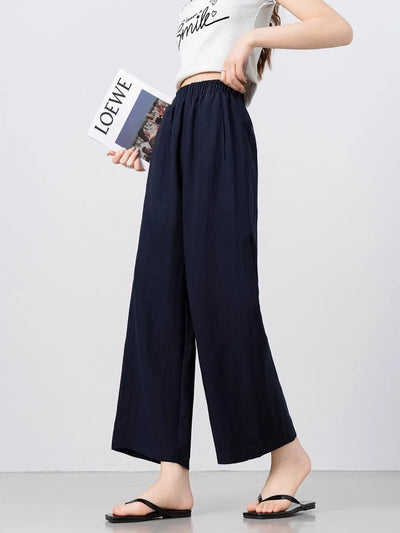 New Wide-leg Pants Women Clothing Summer Thin Loose Straight Casual Pants Solid High Waist Drape Nine-point Literary Pants