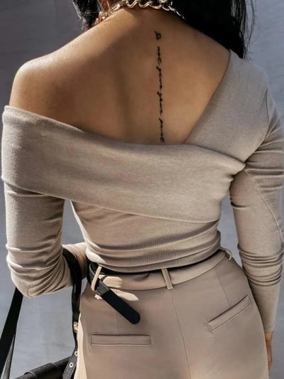 Black Sexy Tops Off Shoulder Long Sleeve T-shirt Women's