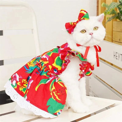 Pet Dog Clothes for Small Dogs Summer Dog Dress Fashion Print Puppy Princess Skirt Cute Flying Sleeve Cat Dress Pet Dog Costumes