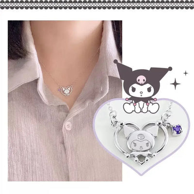 Sanrios Luxury Necklaces Cute Anime Figure Kuromi Silver Necklace Clavicle Chain Pendant for Women Jewelry Accessories Girl Gift