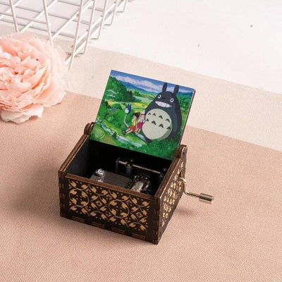 Wooden painted music box, Totoro music gift, ornament, light luxury wooden hand cranked music box