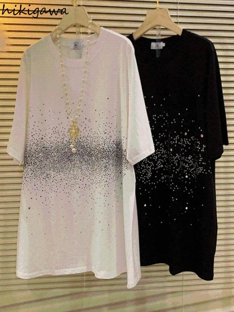 Shirts for Women Summer Oversized Tshirts Y2k Tops Chic Diamond Fashion Tees O-neck Short Sleeve T Shirts 2025 Ropa Mujer 27w414