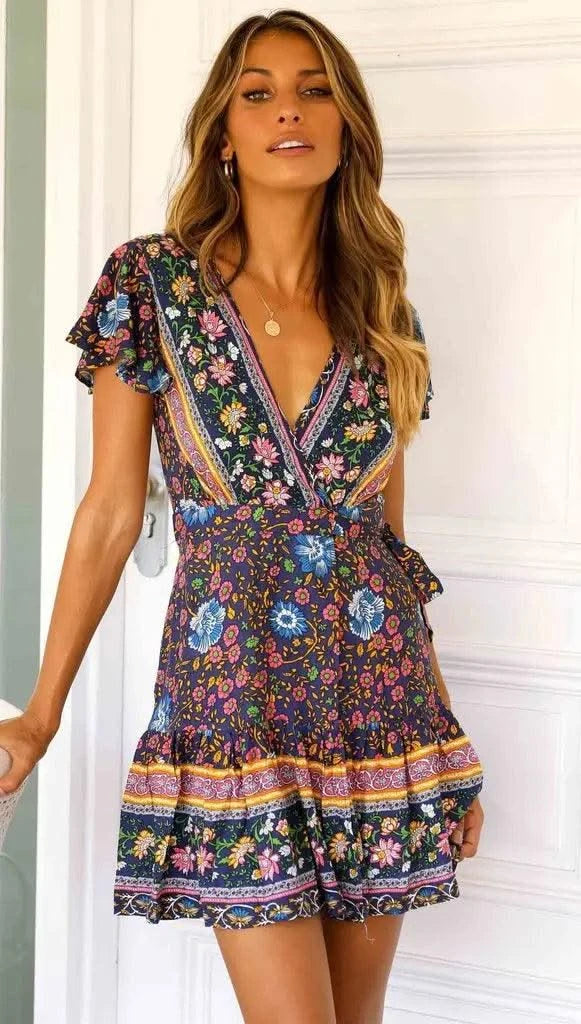 Elegant Women's Dresses Summer Bohemian Dress Vestidos Curtos Mujer Kadın Elbisesi Yazlık Kısa Elbiseler Midi Elbiseler Robe Ete