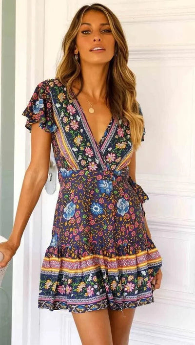 Elegant Women's Dresses Summer Bohemian Dress Vestidos Curtos Mujer Kadın Elbisesi Yazlık Kısa Elbiseler Midi Elbiseler Robe Ete