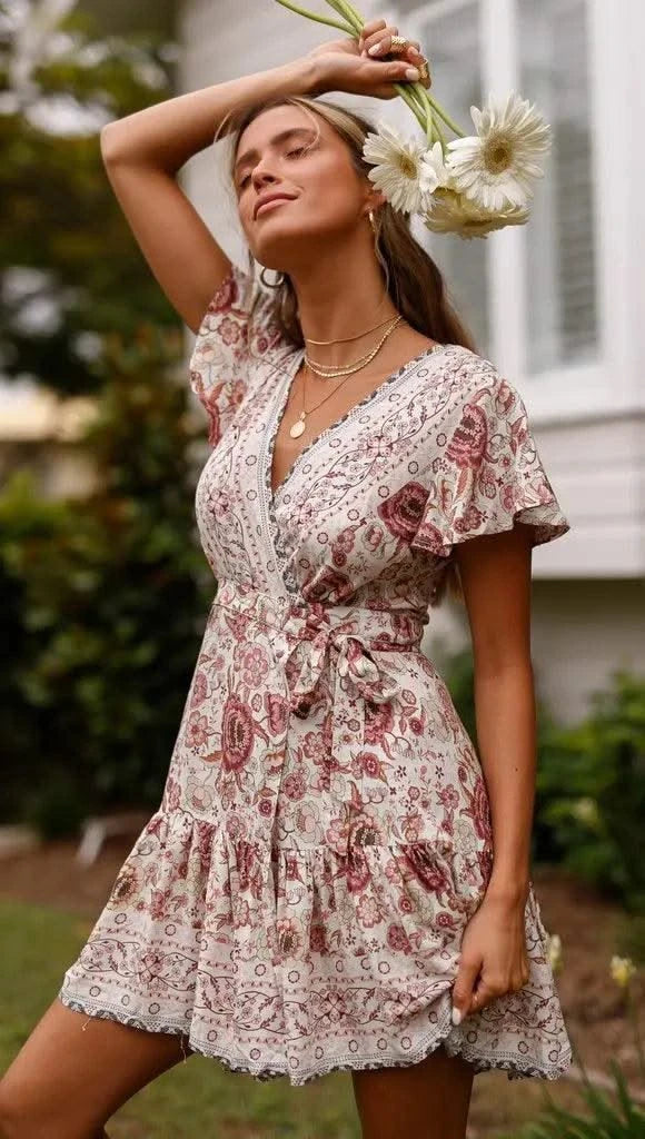 Elegant Women's Dresses Summer Bohemian Dress Vestidos Curtos Mujer Kadın Elbisesi Yazlık Kısa Elbiseler Midi Elbiseler Robe Ete