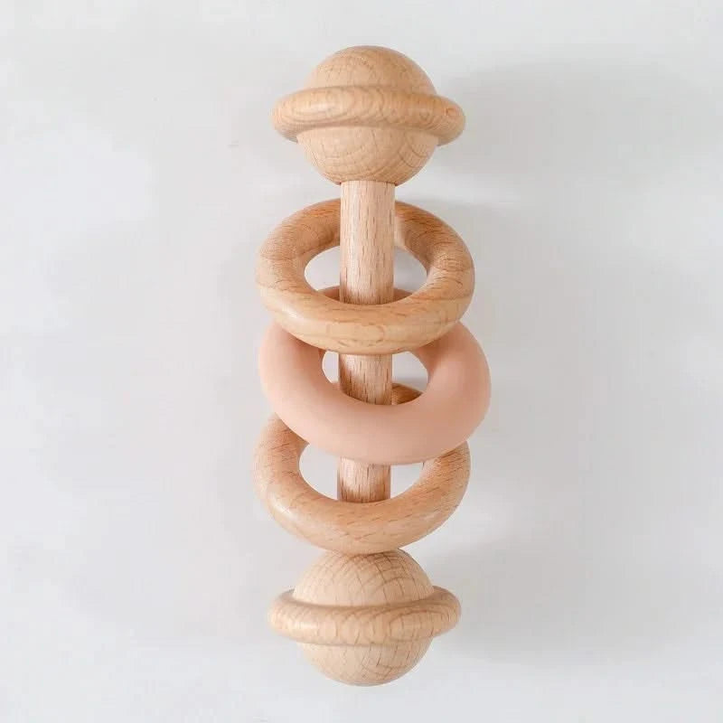 Baby Toys Wooden Rattles Silicone Ring Baby Rattles and Mobiles 0 12 Months Sensory Toys for Baby  Wooden Teether for Baby Gifts