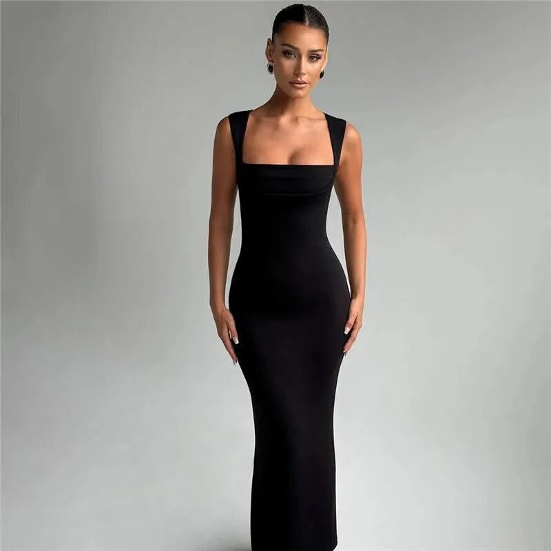 Royal Style Square Collar Sleeveless Sexy Maxi Dress For Women