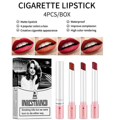 4 Colors Cigarette Lipstick Set Matte Lip Gloss Long Lasting Lip Glaze Waterproof Lip Stick Tube Nude Lip Tint Makeup Cosmetics