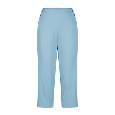 Women Elastic High Waist 3/4 Pant Casual Active Fit Wide Capris Leg Pants Trousers With Pockets Pants Woman брюки женские