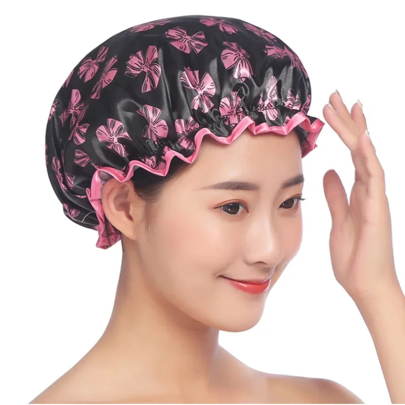 1Pc Thick Waterproof Bath Hat Double Layer Shower Hair Cover Women Supplies Shower Cap Bathroom silk bonnet Satin Bonnets wrap