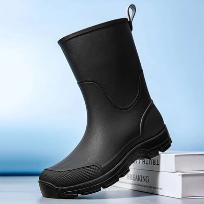 Women's Rain Boots. Fashionable for Outdoor Wear. Waterproof. Mid-calf. Large Sizes Available. Slip-resistant. Thick-sole. Suita