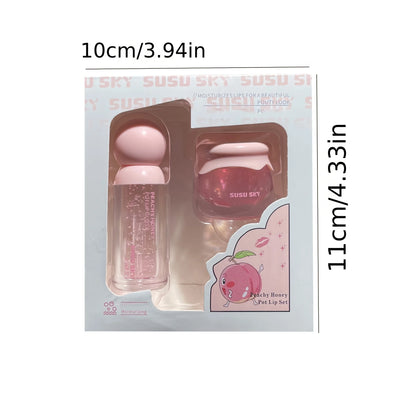 2pcs Lip Gloss and Lip Mask Set, Moisturizing Lips, Moisturizing Peach-flavored Makeup Set