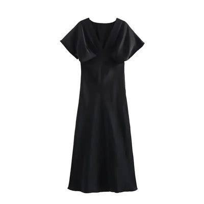 Women's 2025 New Dresses Summer Elegant Fashion Slim V-neck Street Holiday Long Dress Young Women Chic Comfortable Dress