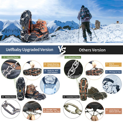 Crampons Shoes 19 Spikes Ice Snow Gripper Shoes Camping Anti-Slip Climbing Protect for Jogging Walking Hiking on Snow Ice