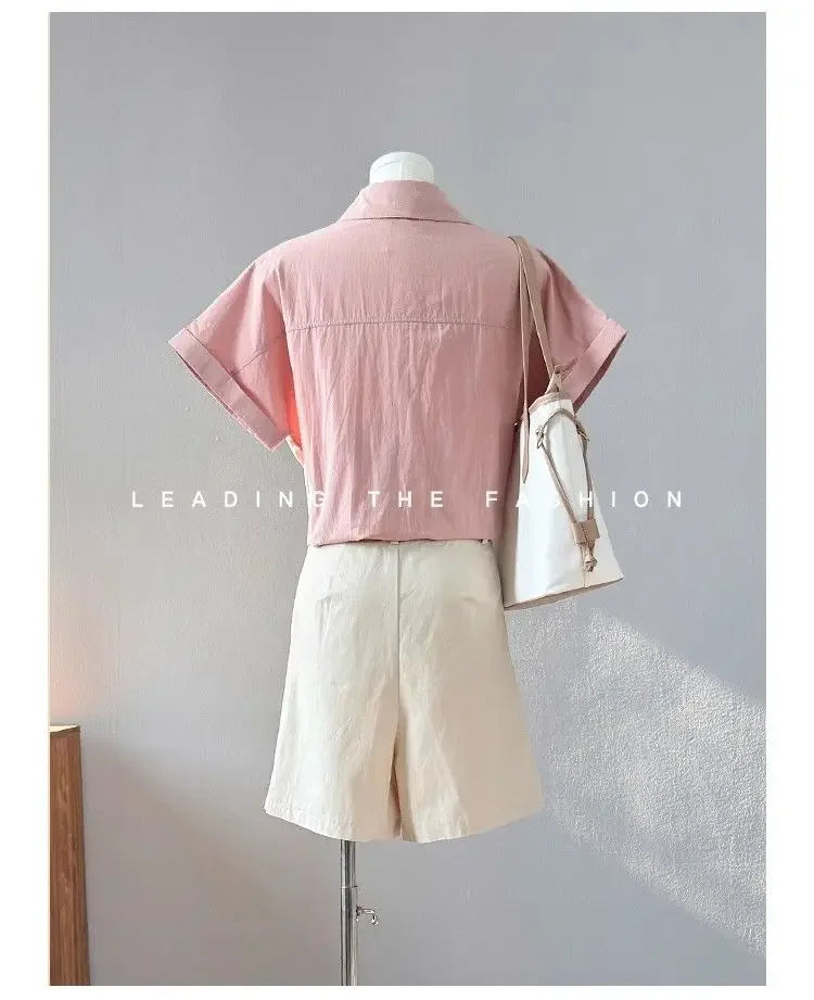 Women Clothing Summer Fashion Casual Button Solid Color Polo Collar Female Simplicity Temperament Appear Thin Short Sleeve Tops